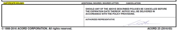 US Certificate of Insurance