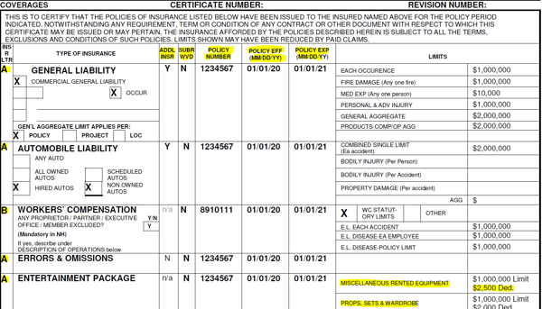 US Certificate of Insurance