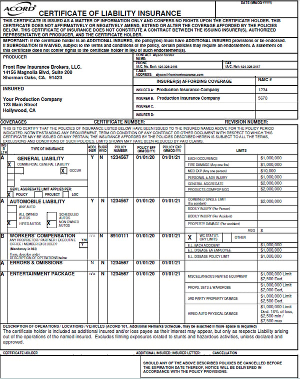 US Certificate of Insurance