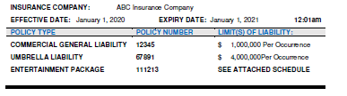 Certificate of Insurance Canada