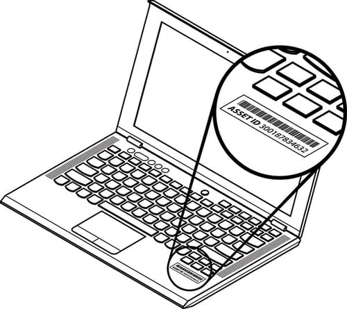 Asset labeling on laptop, photography insurance