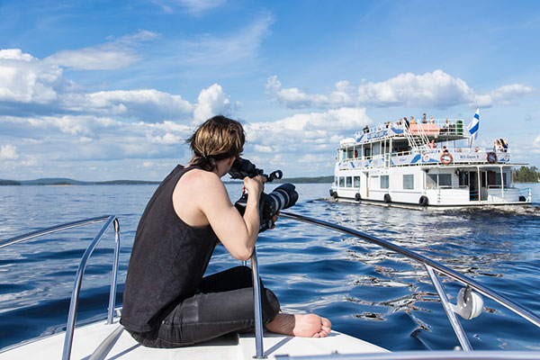 Filming on boat